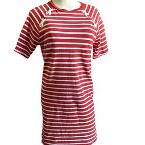 Lauren Ralph Lauren Red White Striped T Shirt Dress Sz small Cotton fisherman‎